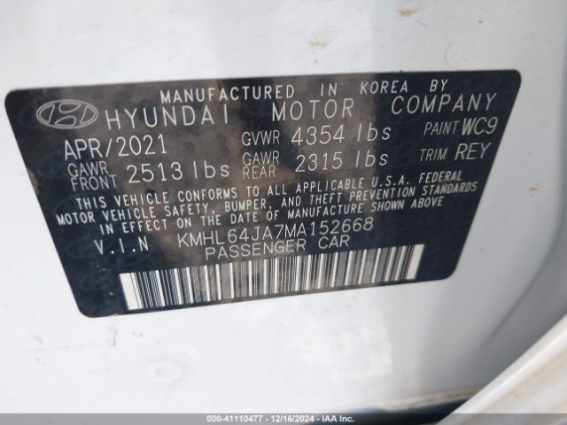 KMHL64JA7MA152668 Hyundai SONATA SEL