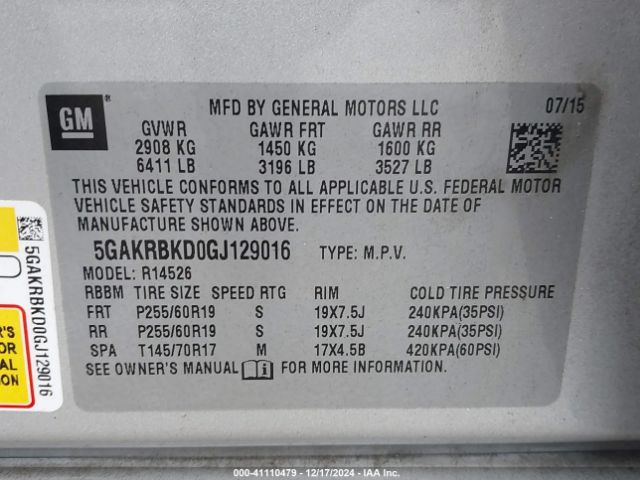 5GAKRBKD0GJ129016 Buick Enclave Leather