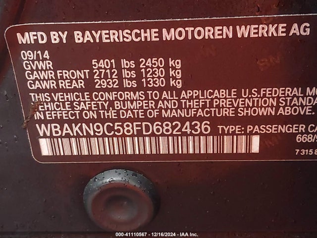 BMW 550i 2015 WBAKN9C58FD682436 Image 9