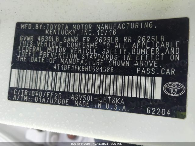4T1BF1FK8HU691588 Toyota CAMRY SE