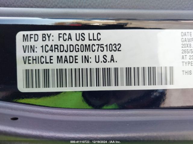 1C4RDJDG0MC751032 Dodge Durango Gt Awd