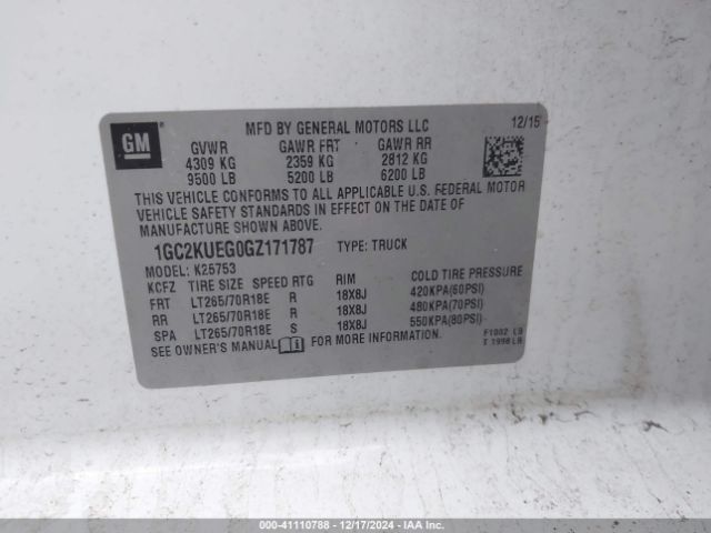 1GC2KUEG0GZ171787 Chevrolet Silverado 2500hd Wt