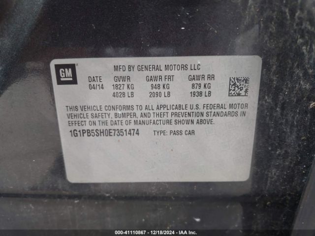 1G1PB5SH0E7351474 Chevrolet Cruze Ls Manual