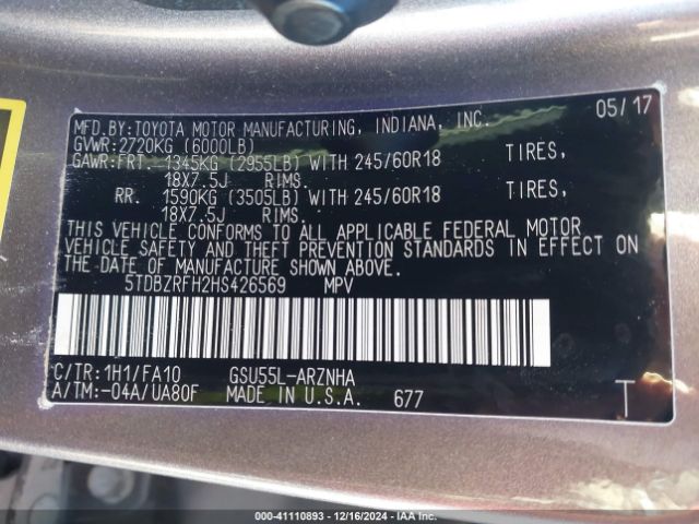 5TDBZRFH2HS426569 Toyota Highlander Le Plus