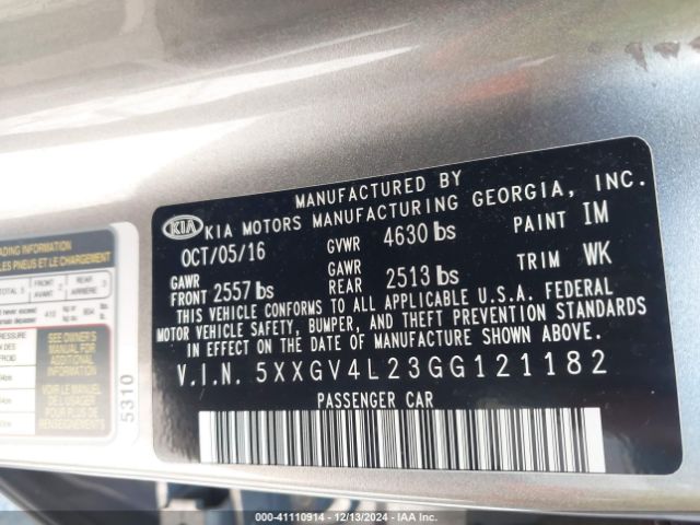5XXGV4L23GG121182 KIA Optima Sxl Turbo