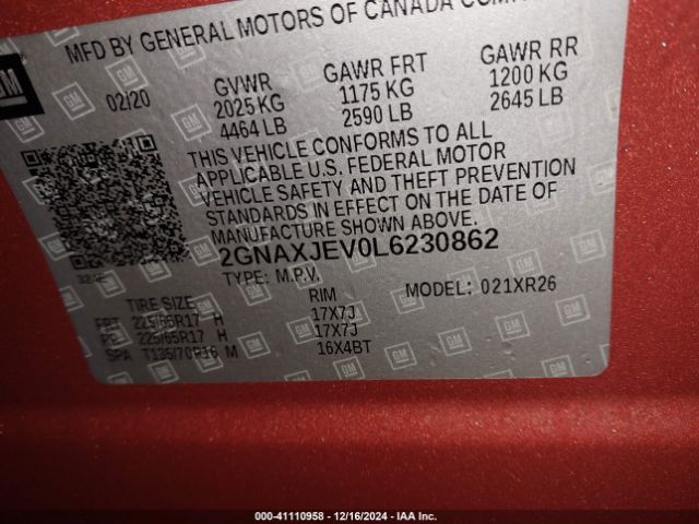 2GNAXJEV0L6230862 Chevrolet Equinox Fwd 2fl
