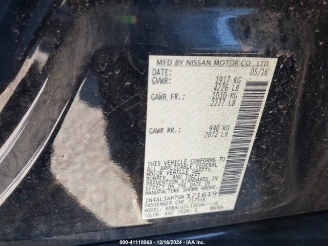 Nissan Altima 2.5 S 2016 1N4AL3AP7GN371619 Image 9