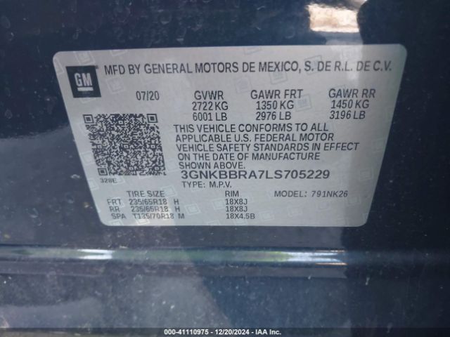 3GNKBBRA7LS705229 Chevrolet Blazer Fwd 1lt