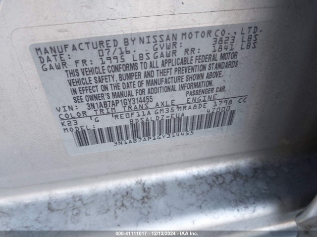 Nissan SENTRA SV 2016 3N1AB7AP1GY314455 Image 9