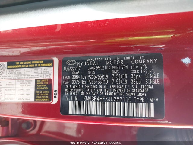 Hyundai Santa Fe Se Ultimate 2018 KM8SR4HFXJU283110 Image 9