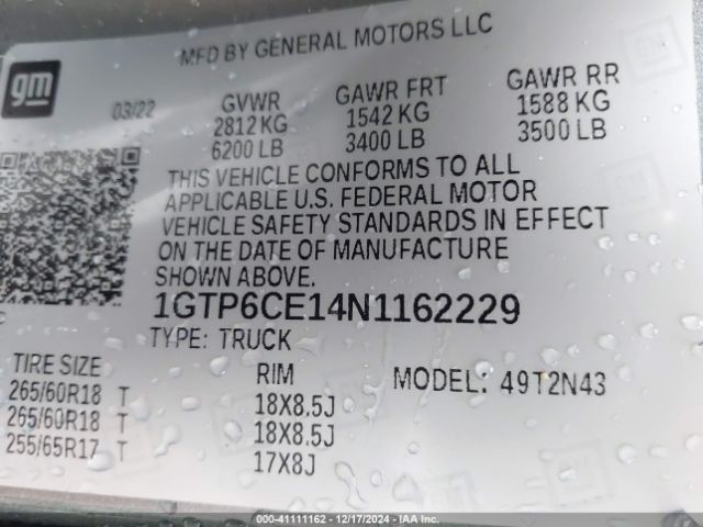 1GTP6CE14N1162229 GMC Canyon 4wd  Short Box Elevation