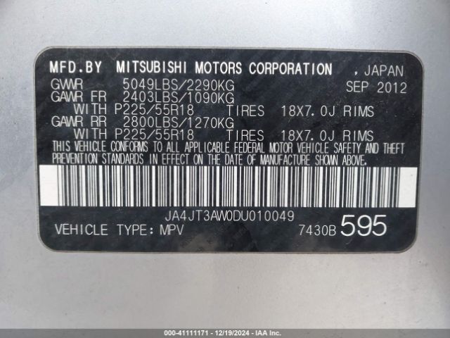 2013 MITSUBISHI OUTLANDER JA4JT3AW0DU010049 Photo 8
