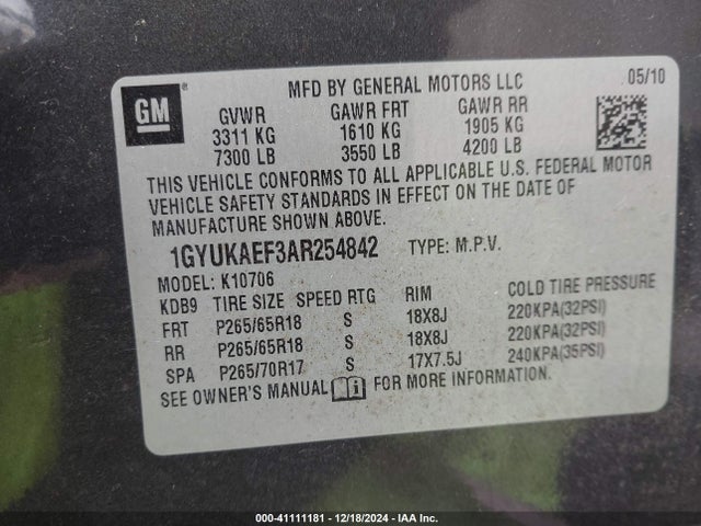 2010 CADILLAC ESCALADE 1GYUKAEF3AR254842 Photo 8