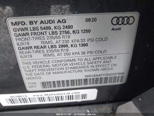 WA1BAAFY2M2007898 Audi Q5 Premium Plus 45 Tfsi Quattro S Tronic