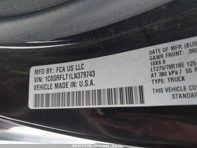 1C6SRFLT1LN379743 RAM 1500 Rebel  4x4 5'7 Box