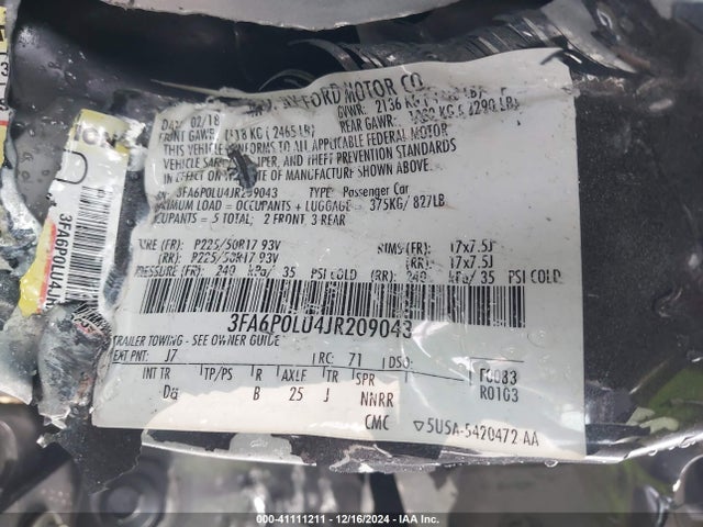 Ford Fusion Hybrid Se 2018 3FA6P0LU4JR209043 Image 9