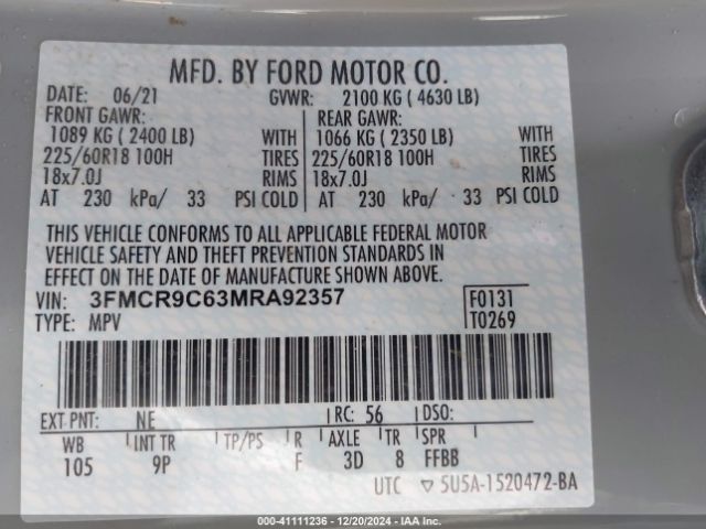 3FMCR9C63MRA92357 Ford Bronco Sport Outer Banks