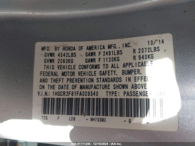 1HGCR3F81FA009540 Honda Accord Ex-l V-6