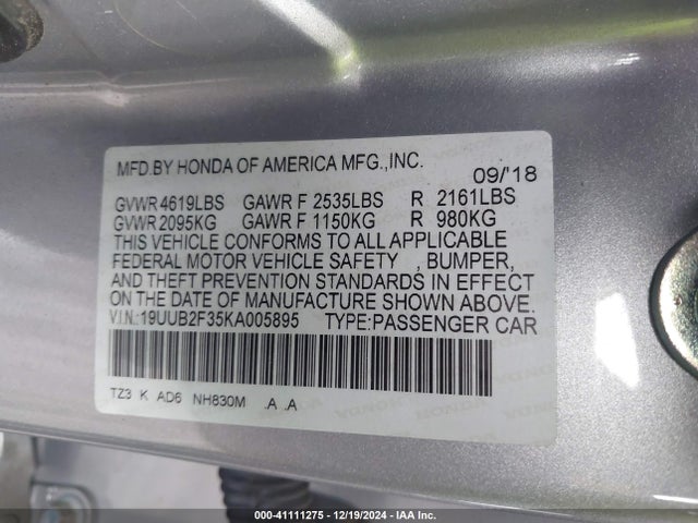 19UUB2F35KA005895 Acura Tlx Standard
