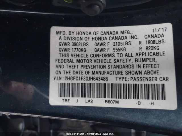 2HGFC1F30JH643486 Honda Civic Ex-t