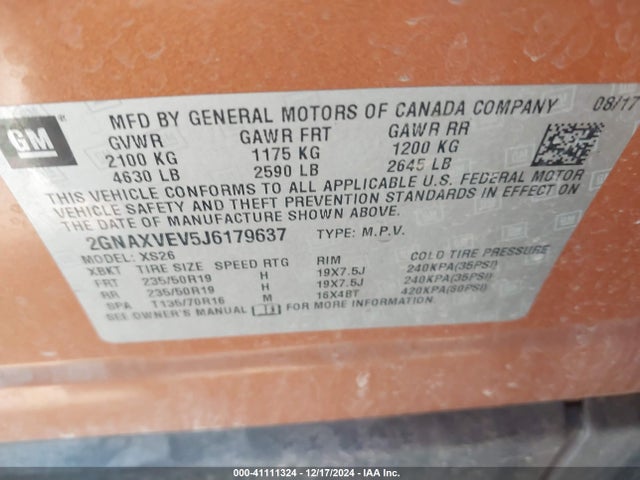 Chevrolet Equinox Premier 2018 2GNAXVEV5J6179637 Image 9