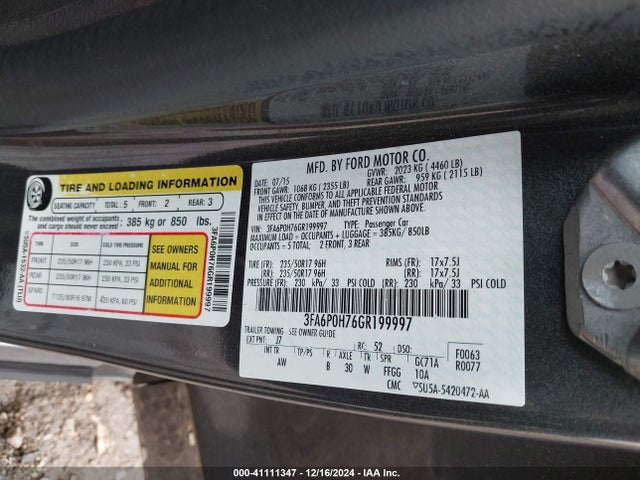 Ford FUSION SE 2016 3FA6P0H76GR199997 Image 9