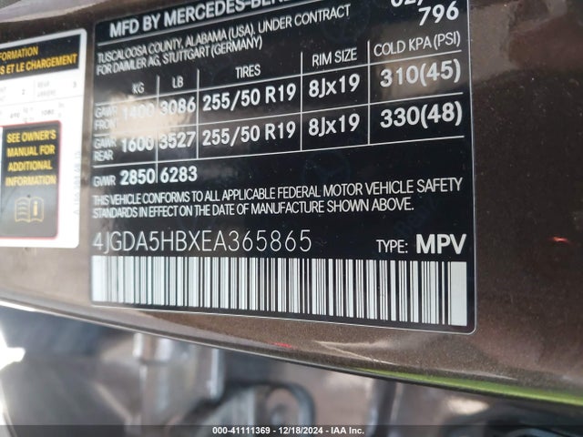 4JGDA5HBXEA365865 Mercedes-Benz Ml 350 4matic