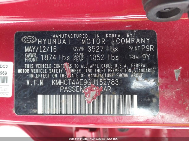 Hyundai ACCENT SE 2016 KMHCT4AE9GU152783 Image 9