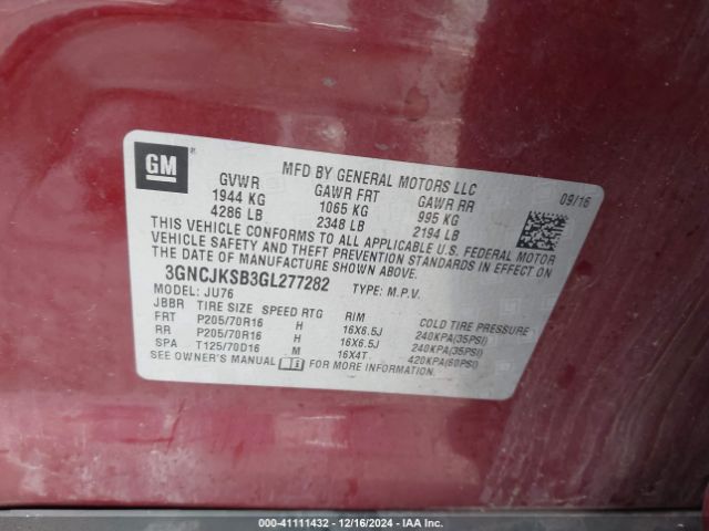 3GNCJKSB3GL277282 Chevrolet Trax 1ls