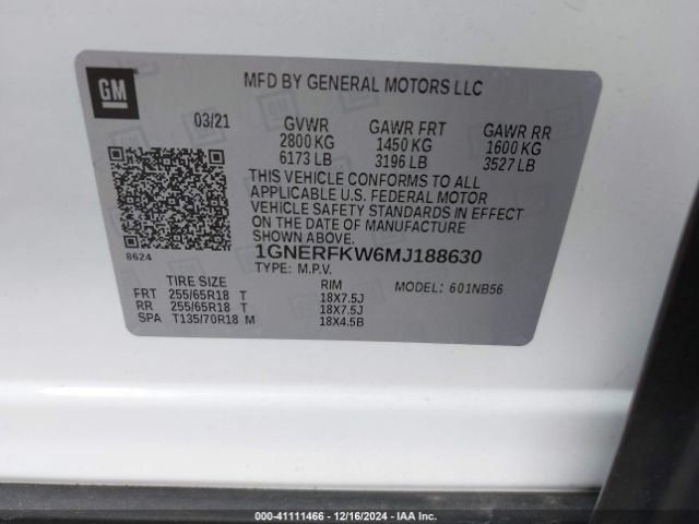 1GNERFKW6MJ188630 Chevrolet Traverse Fwd Ls
