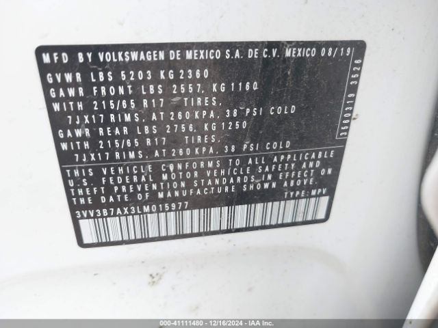 3VV3B7AX3LM015977 Volkswagen Tiguan 2.0t Se/2.0t Se R-line Black/2.0t Sel