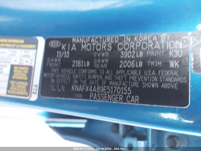 KNAFX4A89E5170155 KIA FORTE EX