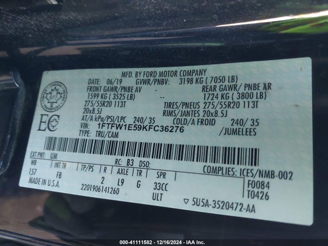Ford F-150 Xlt 2019 1FTFW1E59KFC36276 Image 9