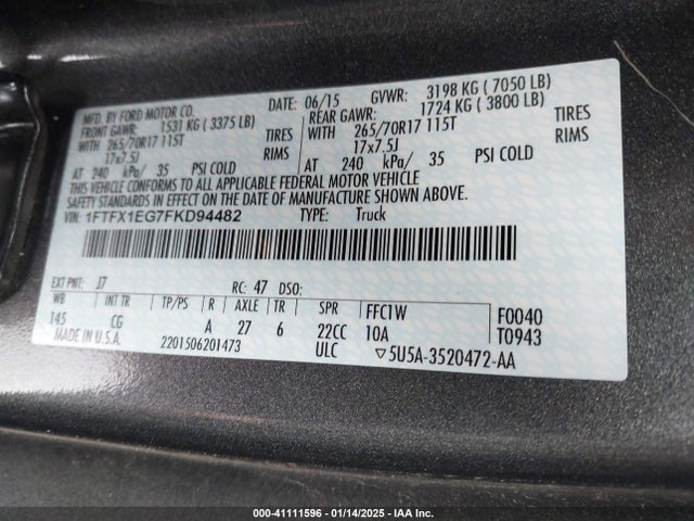 Ford F-150 Xl 2015 1FTFX1EG7FKD94482 Image 9