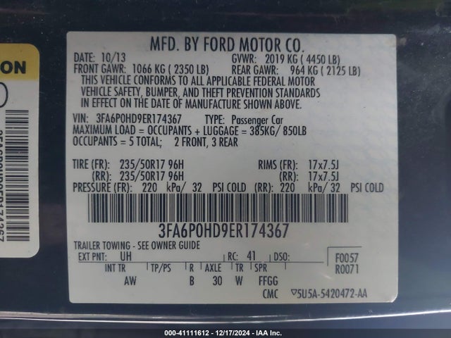 Ford FUSION SE 2014 3FA6P0HD9ER174367 Image 9