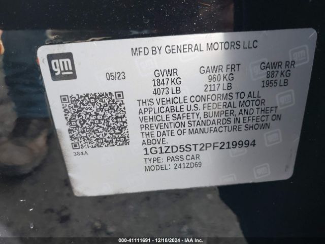 1G1ZD5ST2PF219994 Chevrolet Malibu Fwd 1lt