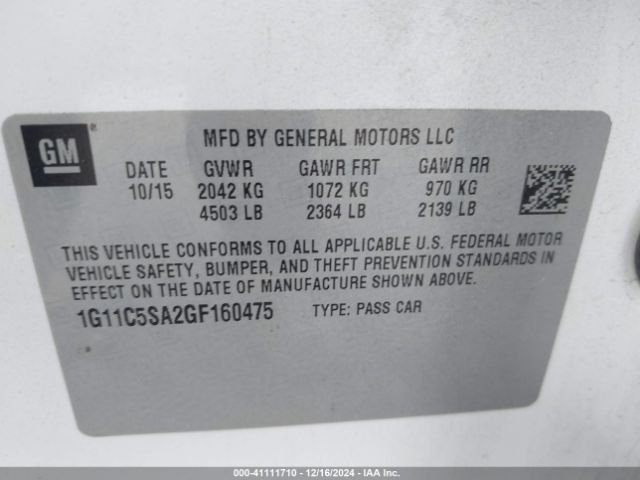 1G11C5SA2GF160475 Chevrolet Malibu Limited Lt
