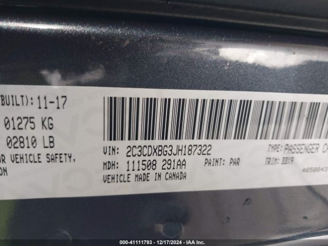 2C3CDXBG3JH187322 Dodge Charger Sxt Rwd
