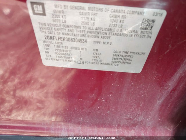2GNFLFEK0G6304534 Chevrolet EQUINOX LT