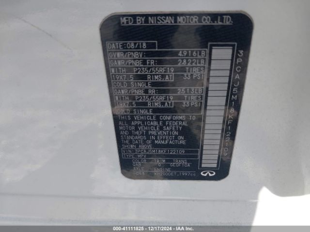 3PCAJ5M18KF122109 Infiniti Qx50 Luxe