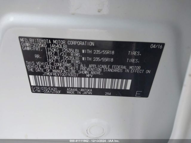 JTMDFREV1GD193027 Toyota Rav4 Limited