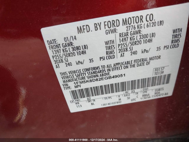 Ford EXPLORER XLT 2014 1FM5K8D82EGB49051 Image 9