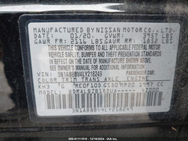 3N1AB8BV4LY218249 Nissan Sentra S Xtronic Cvt