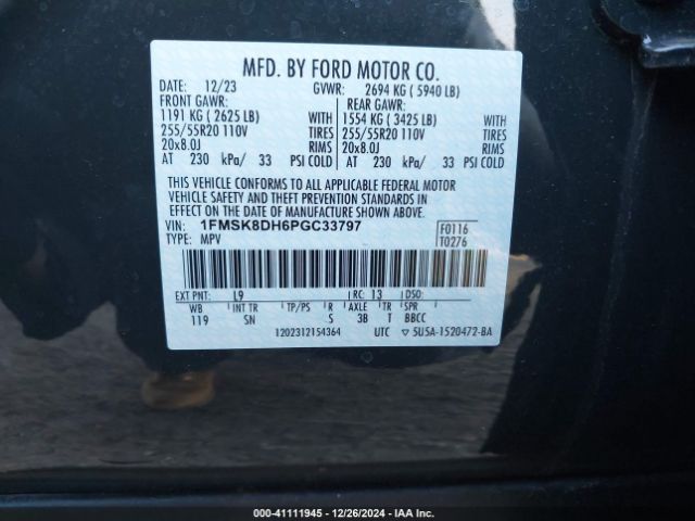1FMSK8DH6PGC33797 Ford EXPLORER XLT