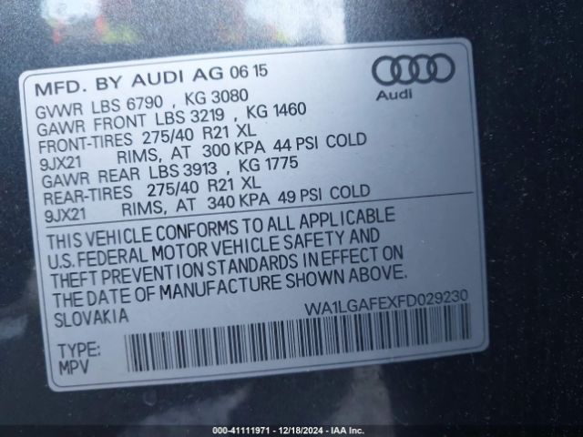 WA1LGAFEXFD029230 Audi Q7 3.0t Premium