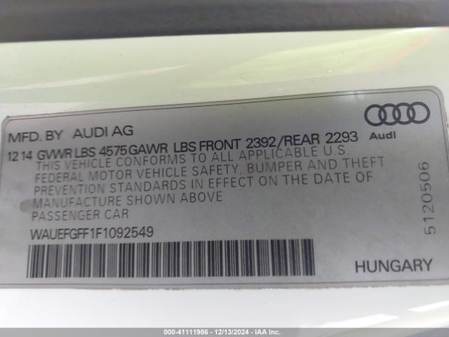 WAUEFGFF1F1092549 Audi A3 2.0t Premium