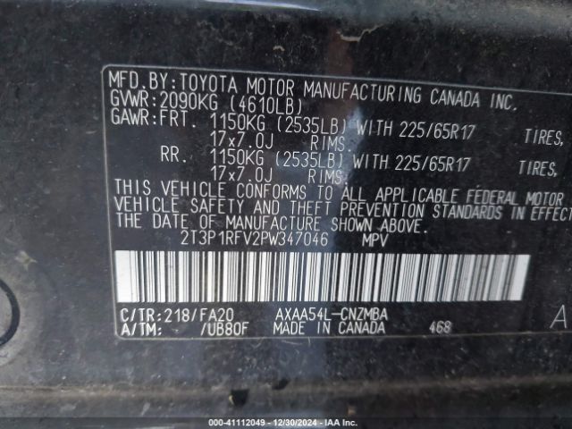 2T3P1RFV2PW347046 Toyota Rav4 Xle