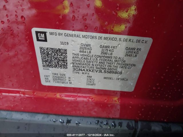 3GNAXKEV3LS589808 Chevrolet Equinox Fwd Lt 1.5l Turbo