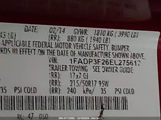 Ford FOCUS SE 2014 1FADP3F26EL275617 Image 9