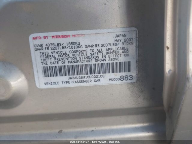 2008 MITSUBISHI LANCER JA3AU26U18U022106 Photo 8